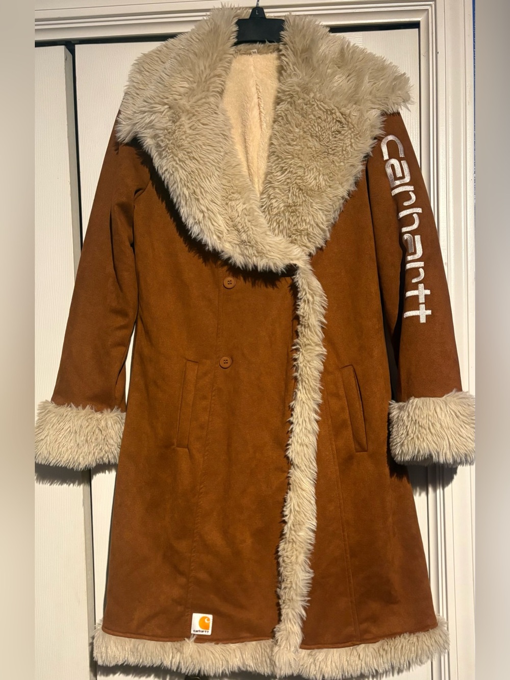 Carhartt Brown Shearling-Trim Teddy Coat with Cream Fur
